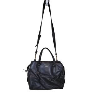 Margot New York Women's Black Genuine Leather Crossbody Bag Logo Charm